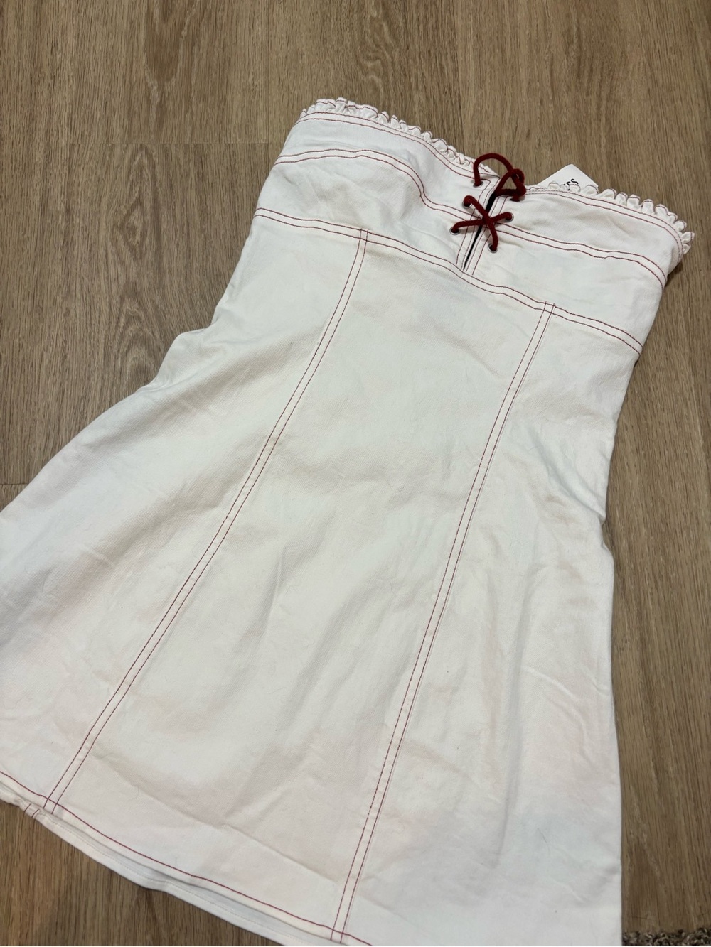 Urban Outfitters Strapless Summer Dress with Red Stitching